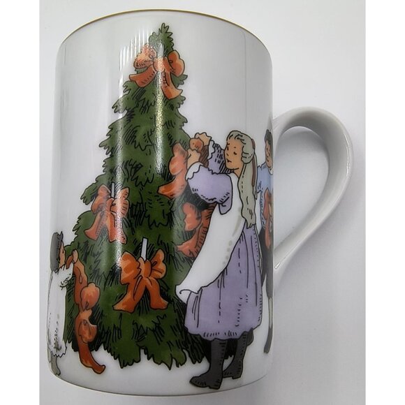 Fitz & Floyd 1982 Deck The Halls Christmas Mugs Set Of 4 Vintage Gold-Trimmed Po - Picture 9 of 10